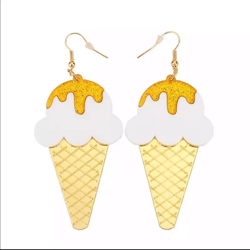 Earrings Gold Ice Cream Cone - Picture 2 of 5